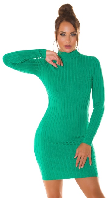 hoge kraag gebreide jurk groen